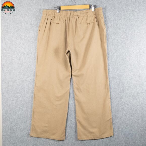 Me In California Ankle Pants Tan Linen Blend Drawstring Waist Women's Size 2XL - Picture 3 of 12